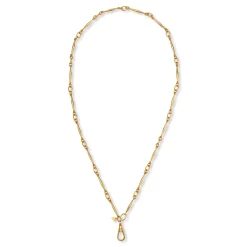 Alternating Link Watch Fob Chain Necklace in Yellow Gold