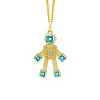 Aquamarine and Diamond Mini Robot Pendant in Yellow Gold