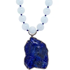 Aquamarine and Lapis Egypt Necklace in Yellow Gold