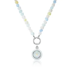 Aquamarine and Pink Quartz Carpe Diem Necklace in Titanium and Ceramic