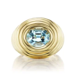 Aquamarine Ripple Pinky Ring in Yellow Gold