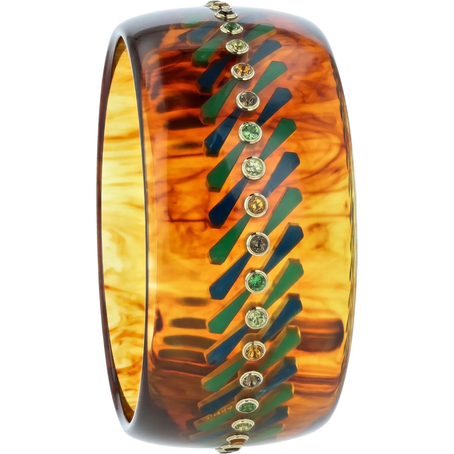 Bakelite Bangle with Citrine, Tsavorite Garnet, Peridot and Smoky Quartz