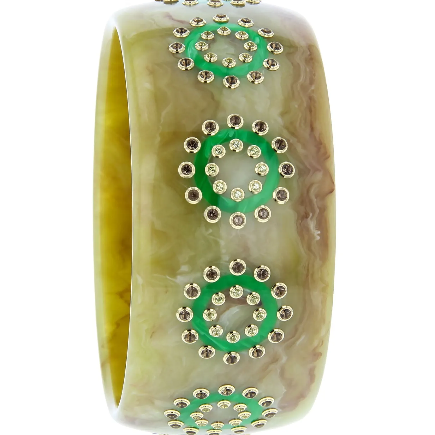 Bakelite Bangle with Peridot and Smoky Quartz