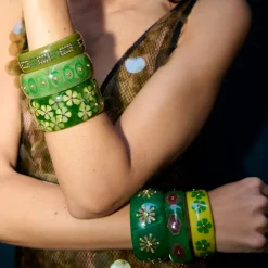 Bakelite Bracelet with Peridot and Pink Sapphire