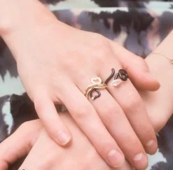 Black Baby Vine Heart Ring with Rock Crystal