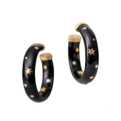 Black Lacquer Star Hoop Earrings