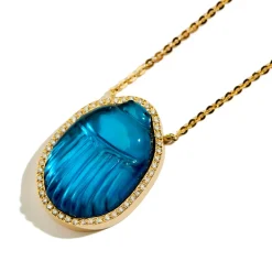 Blue Chalcedony Small Luna Necklace in Yellow Gold