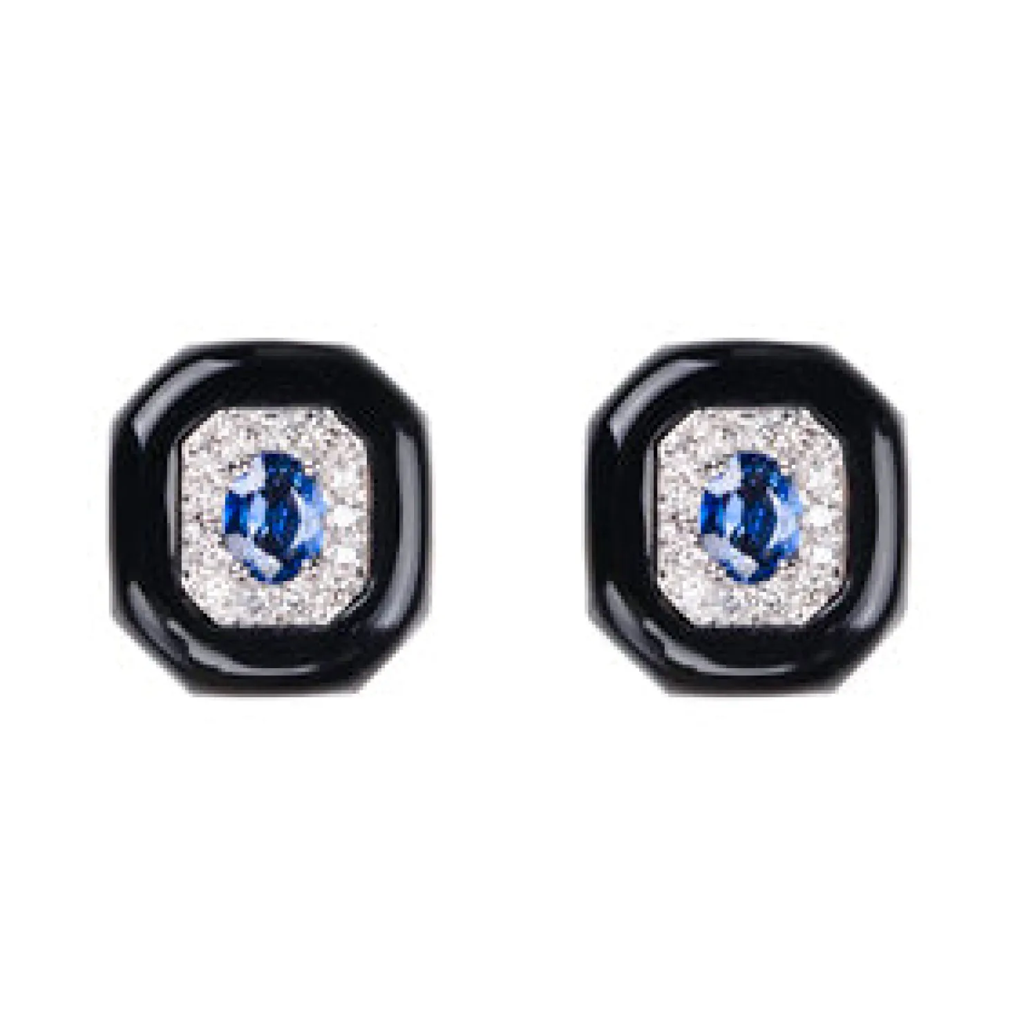 Blue Sapphire and White Diamond Oui Studs in White Gold