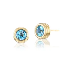 Blue Topaz Grotto Stud Earrings in Yellow Gold