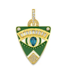 Blue Topaz Kelly Green Guitar Pick Pendent with Diamonds