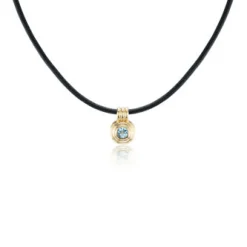 Blue Topaz Ripple Choker in Black Leather and Yellow Gold