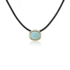 Cabochon Aquamarine Scuba Choker in Black Leather and Yellow Gold