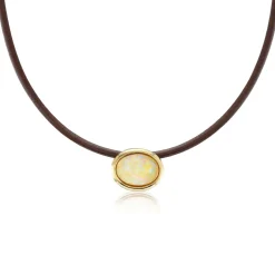 Cabochon Opal Scuba Choker in Black Leather and Yellow Gold