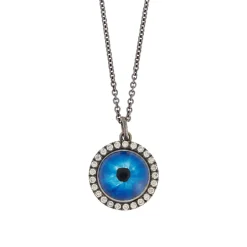 Champagne Diamond Deep Blue Eye Necklace in Blackened White Gold