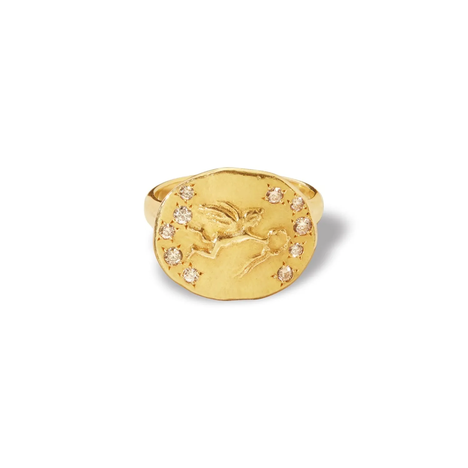 Champagne Diamond Flying Eros Ring in Yellow Gold