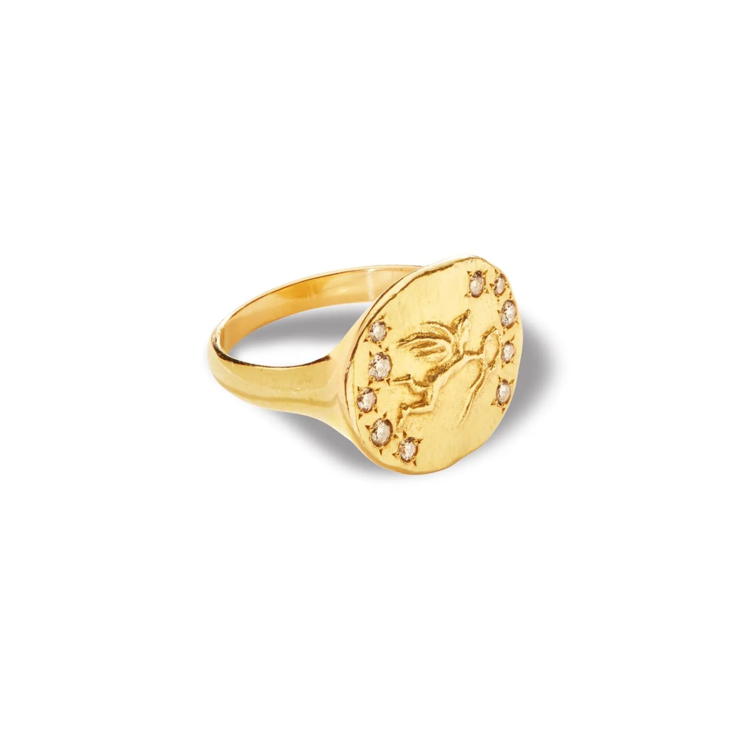 Champagne Diamond Flying Eros Ring in Yellow Gold