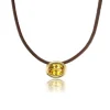 Citrine Scuba Choker Necklace in Black Leather and Yellow Gold