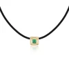 Cushion Cut Emerald Ripple Choker in Black Leather and Yellow Gold