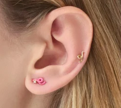 Diamond and Red Enamel Mini Loop Earring