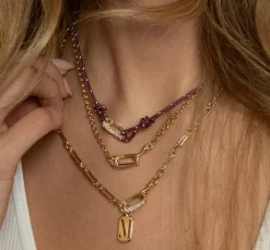 Diamond and Yellow Gold Lock It on Cord Necklace