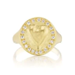Diamond Heart Coin Ring in Yellow Gold