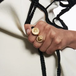 Diamond Pegasus Coin Ring in Yellow Gold