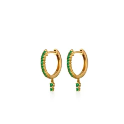 Emerald Petite Double Drip Huggie Earrings in Yellow Gold