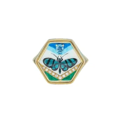 Enamel Change Your Stripes Butterflies Ring with Reversible Cameo in Yellow Gold