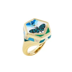 Enamel Change Your Stripes Butterflies Ring with Reversible Cameo in Yellow Gold