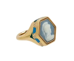 Enamel Change Your Stripes Butterflies Ring with Reversible Cameo in Yellow Gold