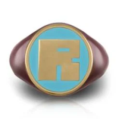 Enamel Square Letter Signet Ring in Yellow Gold