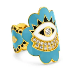 Evil Eye Scalloped Wrap Ring in Yellow Gold