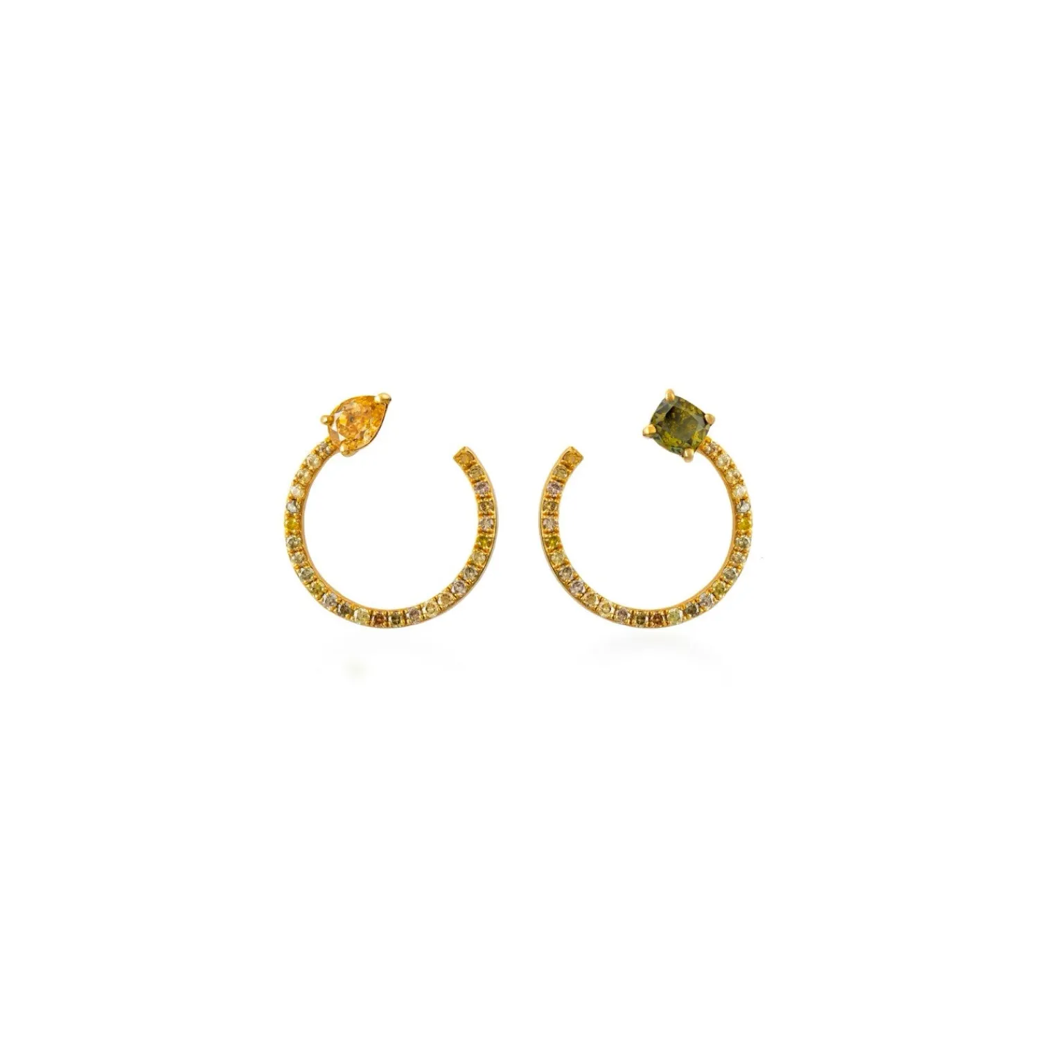 Fancy Color Pear And Cushion Cut Pavé Eclipse Earrings Hoops