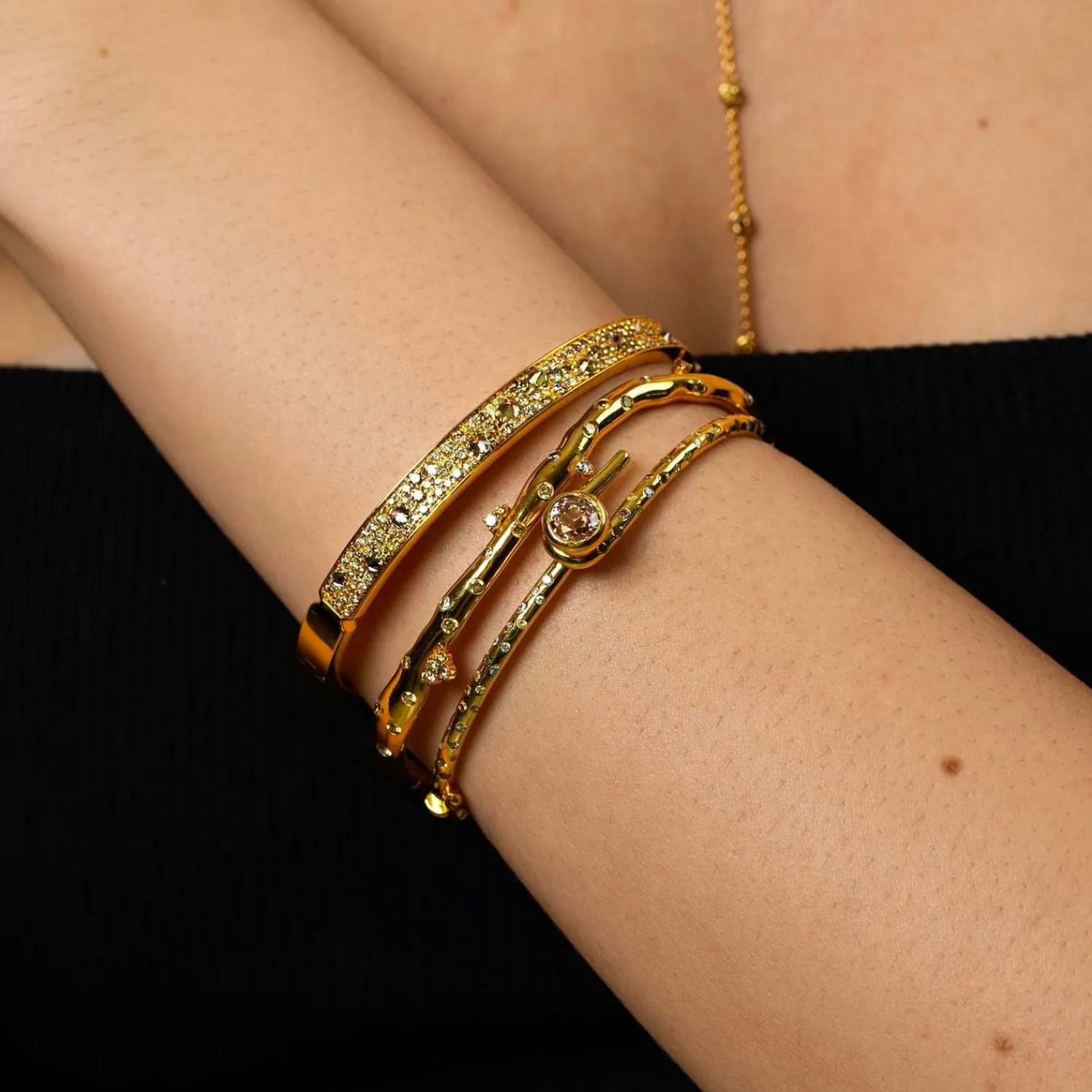 Fancy Color Reverse Diamond Pave Bangle Bracelet