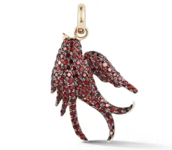 Garnet Birdie Charm in Yellow Gold