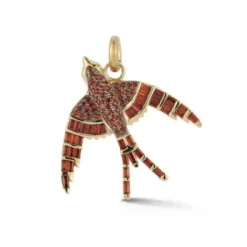 Garnet Evelyn Bird Charm in Yellow Gold