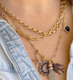 Garnet Stella Star Charm in Yellow Gold