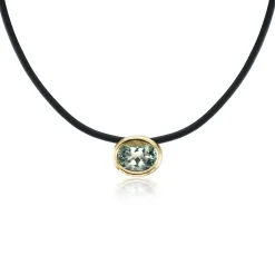 Green Amethyst Scuba Choker in Black Leather and Yellow Gold