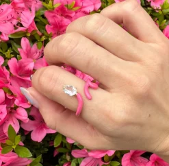 Hot Pink Baby Vine Ring with Rock Crystal