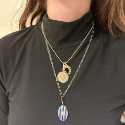 Lapis Pearl and Pink Opal Holly Horseshoe Charm in Yellow Gold