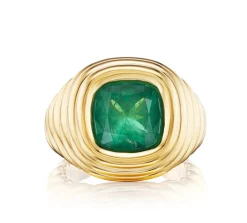 Large Brazilian Emerald Ripple Ring in Yellow Gold