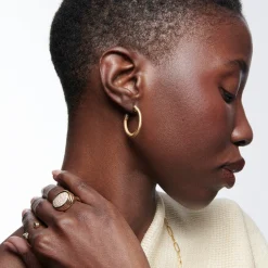 Large Open Grotto Hoops with Freshwater Pearls in Yellow Gold