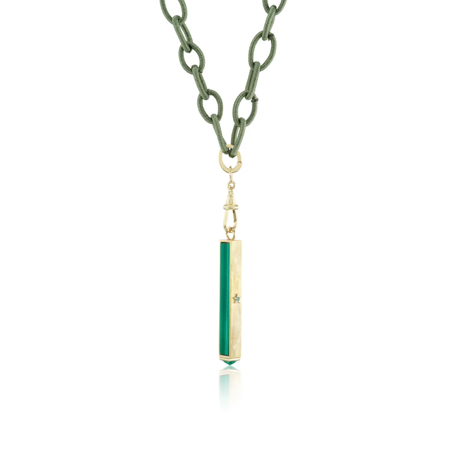 Malachite Night & Day Magic Wand Pendant in Yellow Gold