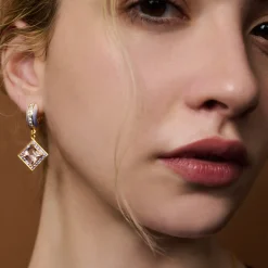 Morganite, Tanzanite, & Diamond Square Huggies