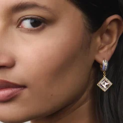 Morganite, Tanzanite, & Diamond Square Huggies