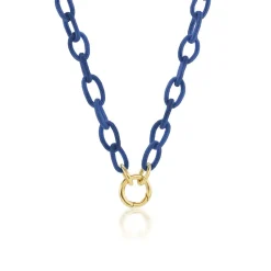 Navy Silk Thread Chain Necklace in Yellow Gold
