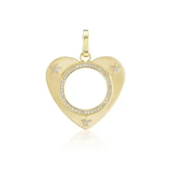 Ora Gold Large Open Heart Charm with White Diamonds in Yellow Gold