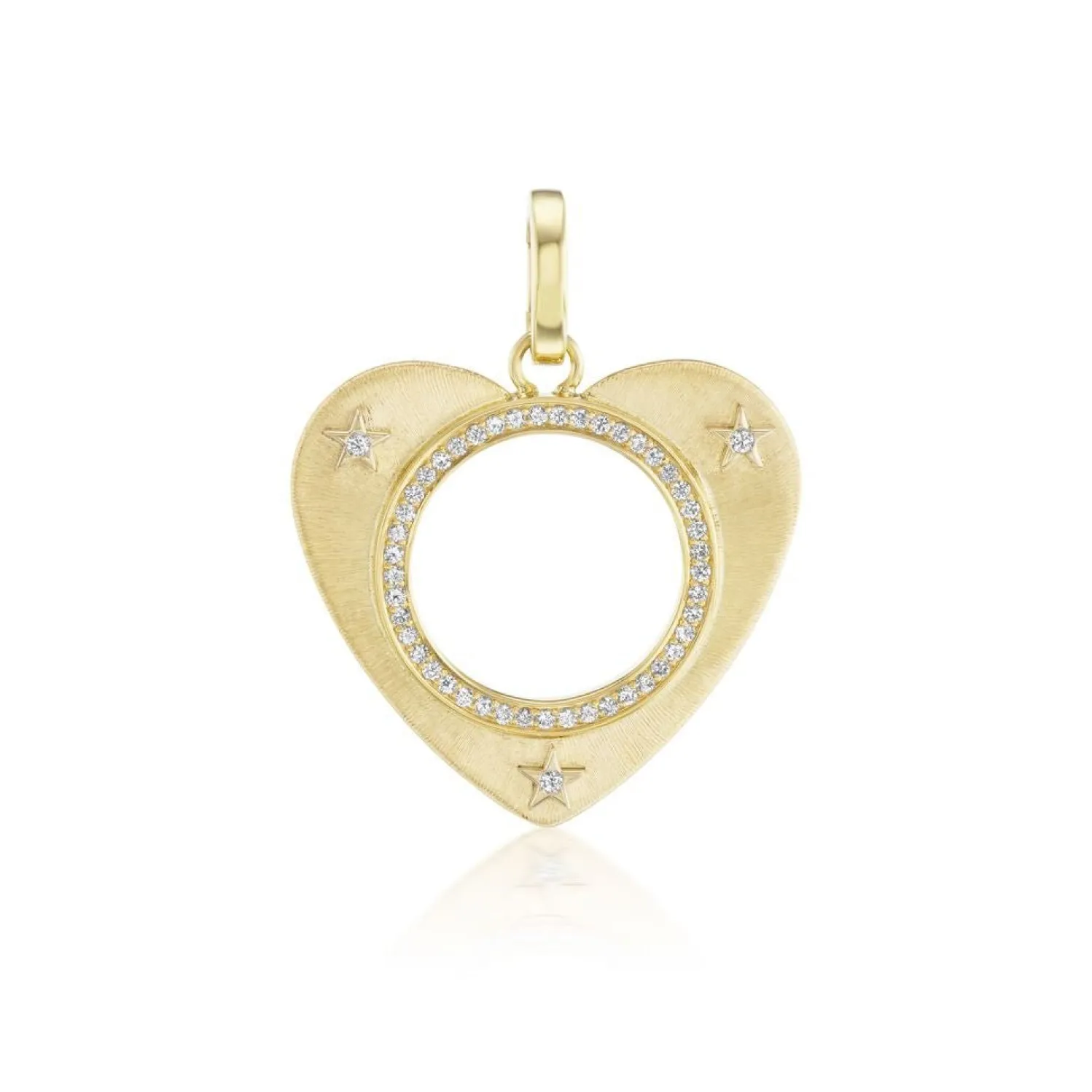 Ora Gold Large Open Heart Charm with White Diamonds in Yellow Gold