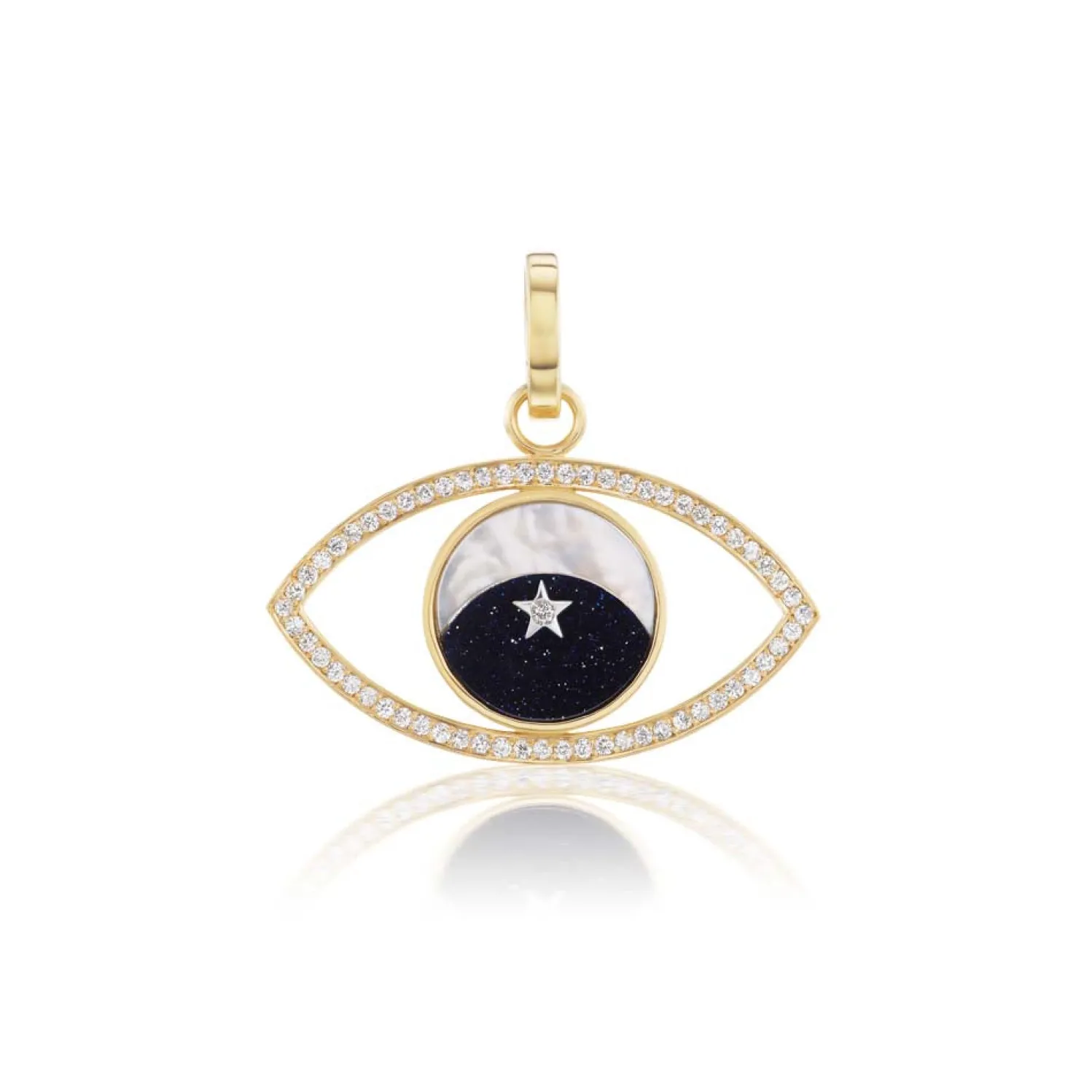 Ora Midnight Eye Charm in Aventurine and Mother of Pearl in Yellow Gold