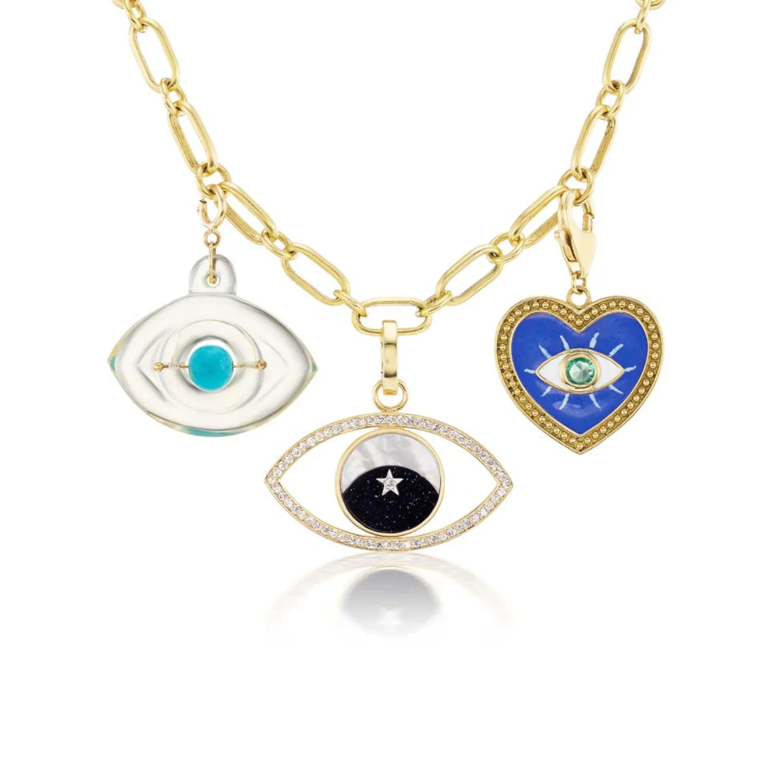 Ora Midnight Eye Charm in Aventurine and Mother of Pearl in Yellow Gold